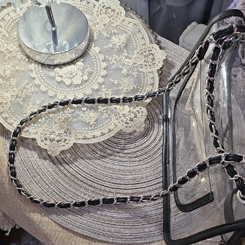 Black Transparent Shoulder Bag with Chain Strap - Picture 5 of 9